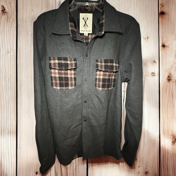 Field Study Wool Flannel Shirt Plaid Color Block Gray Heavy Size Large - Picture 1 of 6